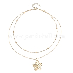 Alloy Flower Pendant with Iron Chain Double Layer Necklaces for Women&nbsp;NJEW-A066-02G