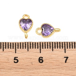 Brass Pave Cubic Zirconia Heart Links Connector Charms&nbsp;KK-K340-49G