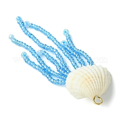 Natural Clam Shell & Glass Pearl & Glass Seed Beaded Big Pendants&nbsp;PALLOY-MZ00298-02