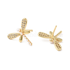 Rack Plating Brass Micro Pave Clear Cubic Zirconia Stud Earrings for Women&nbsp;EJEW-G311-05G