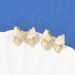 Brass Micro Pave Clear Cubic Zirconia Stud Earrings&nbsp;EJEW-H154-13G