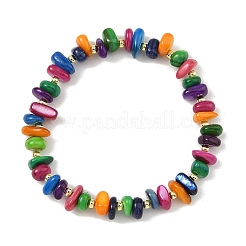 Dyed Natural Freshwater Shell Chip & Brass Beades Stretch Bracelets&nbsp;BJEW-JB14232