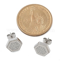 304 Stainless Steel Micro Pave Clear Cubic Zirconia Stud Earrings&nbsp;STAS-Z107-01P-01