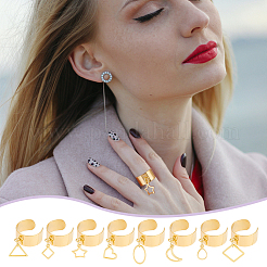 8Pcs 8 Style 304 Stainless Steel Open Cuff Rings Set with Hollow Charms&nbsp;RJEW-AB00002