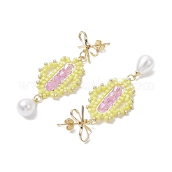 Transparent Electroplate Glass Beads Rhombus with Bowknot Dangle Stud Earrings&nbsp;EJEW-MZ00430-03
