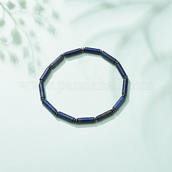 Natural Gemstone Column & Synthetic Hematite Stretch Bracelet&nbsp;BJEW-JB08458