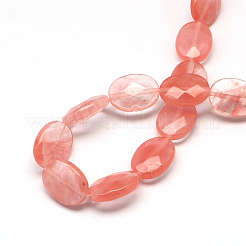 Faceted Oval Cherry Quartz Glass Beads Strands&nbsp;X-G-R303-15