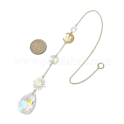 Glass Crystal Balls & Brass Sun Moon Pendant Ornament&nbsp;HJEW-JM02158