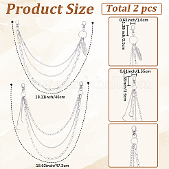 2Pcs 2 Styles Alloy 3 Layer Tassel Chain Belts for Pants&nbsp;AJEW-GF0011-95
