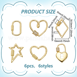 6Pcs 6 Styles Brass Screw Carabiner Lock Charms&nbsp;ZIRC-ME0001-06
