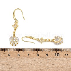 Brass Micro Pave Clear Cubic Zirconia Heart Dangle Earrings&nbsp;EJEW-C156-02G