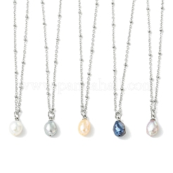 Natural Cultured Freshwater Pearl Potato Pendant 304 Stainless Steel Satellite Chain Necklaces for Women&nbsp;NJEW-JN06346