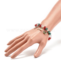 Acrylic Pearl Beaded Stretch Bracelet with Alloy Enamel Charms&nbsp;BJEW-JB08292