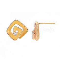 Brass Micro Pave Clear Cubic Zirconia Stud Earring Findings with Enamel&nbsp;KK-S356-624G-NF