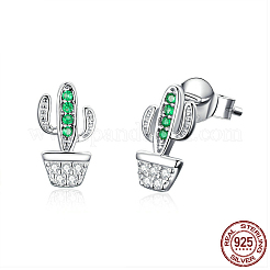 Anti-Tarnish Rhodium Plated 925 Sterling Silver Cubic Zirconia Stud Earrings&nbsp;EJEW-FF0010-08P