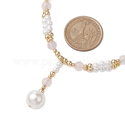 Shell Pearl & Natural Rose Quartz Pendants Necklaces&nbsp;NJEW-JN04903