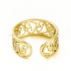 Ion Plating(IP) 304 Stainless Steel Hollow Out Heart Open Cuff Ring for Women&nbsp;RJEW-C053-06G