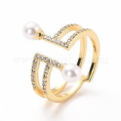 Double Line Cubic Zirconia Cuff Ring for Women&nbsp;RJEW-C004-13-RS