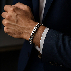 3Pcs 3 Styles 304 Stainless Steel Cuban Link Chains Bracelets for Men & Women&nbsp;BJEW-GO0002-17