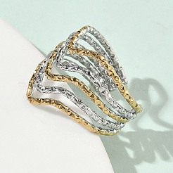 304 Stainless Steel Multi Layer Cuff Open Rings for Women&nbsp;RJEW-A095-04PG