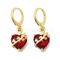 Heart Brass Glass Hoop Earrings&nbsp;EJEW-P333-09B-G
