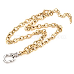 Two Tone 304 Stainless Steel Oval Pendant Cable Chain Necklaces for Women&nbsp;NJEW-T020-03B-GP