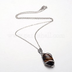 Horse Eye Platinum Plated Brass Rhinestone Gemstone Pendant Necklaces&nbsp;NJEW-JN01188