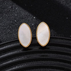 304 Stainless Steel Natural White Shell Stud Earrings&nbsp;EJEW-Z103-09G