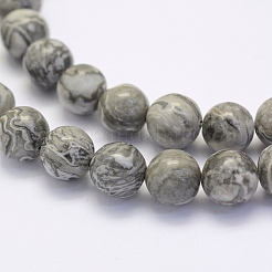 Natural Map Stone/Picasso Stone/Picasso Jasper Beads Strands&nbsp;G-G697-F03-6mm