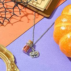 Halloween Pumpkin Alloy and Glass Bottle Pendant Necklaces&nbsp;NJEW-JN04990