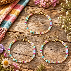 Dyed Natural Shell and Brass Rondelle Beaded Bracelet Sets for Women&nbsp;ZF6464-1