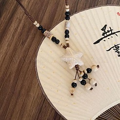 Bohemian Handmade Porcelain Star Pendant Adjustable Imitation Leather Cord Long Necklaces for Women&nbsp;WG246F5-04