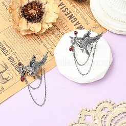 2Pcs Gothic Style Crow with Rose Alloy Rhinestone Hanging Chain Brooches&nbsp;JEWB-CJ0003-45