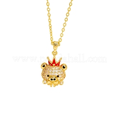 Brass Micro Pave Clear Cubic Zirconia and Enamel Bear with Red Crown Pendant Necklaces for Women&nbsp;WGF3CC5-01