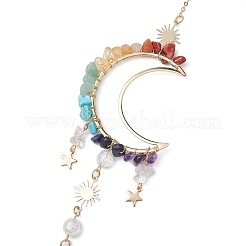 Wire Wrapped Chakra Natural & Synthetic Gemstone Chip Moon Hanging Ornaments&nbsp;HJEW-JM02129