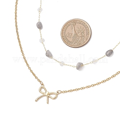 304 Stainless Steel Bowknot Pendant Natural Labradorite Nuggets Link Chain Double Layer Necklaces for Women&nbsp;NJEW-JN05399-03