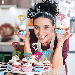 Paper & Glitter Sequins Cake Toppers with Bamboo Stick&nbsp;DIY-WH20087-008