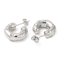 Rack Plating Brass Round with Heart Stud Earrings with Cubic Zirconia&nbsp;EJEW-E290-03P