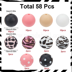58Pcs 10 Styles Printed Round Silicone Focal Beads&nbsp;SIL-SC0002-06