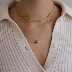 Brass Micro Pave Clear Cubic Zirconia Double Rings Pendant Necklaces&nbsp;FS-WGEFD2F-01