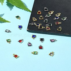 30Pcs 15 Colors Square Rack Plating Brass Glass Charms&nbsp;KK-FS0001-40