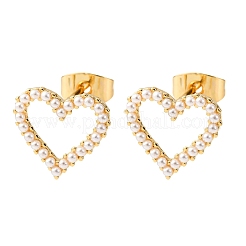 Brass ABS Imitation Pearl Heart Stud Earrings&nbsp;EJEW-K267-36G