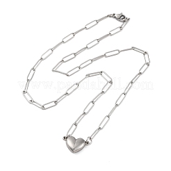 304 Stainless Steel Double-Sided Magnetic Heart Pendant Paperclip Chain Necklaces&nbsp;NJEW-U028-02P