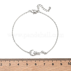 Brass Micro Pave Clear Cubic Zirconia Moon Star Link Bracelets&nbsp;KK-CBA6980-25P