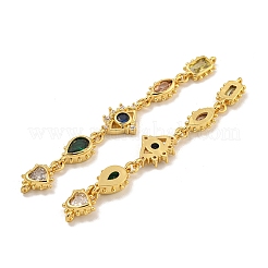Rack Plating Brass Colorful Cubic Zirconia Eye & Teardrop & Heart Connector Charms&nbsp;KK-C074-18G