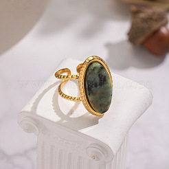 304 Stainless Steel with Natural Gemstone Cuff Open Rings for Women&nbsp;LS-FS3382