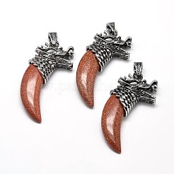 Tusk Shape with Dragon Antique Silver Zinc Alloy Natural & Synthetic Mixed Stone Big Pendants&nbsp;G-F228-62-FF