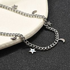 304 Stainless Steel Moon & Star Charm Bracelets&nbsp;BJEW-R021-05P