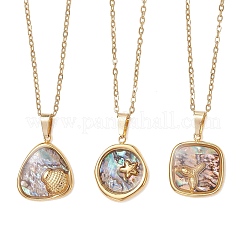 3Pcs 3 Styles Summer Beach Natural Paua Shell Pendant 304 Stainless Steel Cable Chain Necklaces for Women&nbsp;NJEW-JN05953