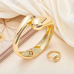 Brass Teardrop Open Cuff Rings & Open Cuff Bangles Jewelry Sets for Women&nbsp;SJEW-SZ0001-016G